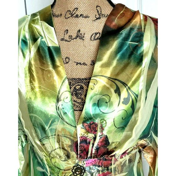 B.L.E.U. Tunic Multicolored 3/4 Open Sleeve Sheer - Picture 2 of 8